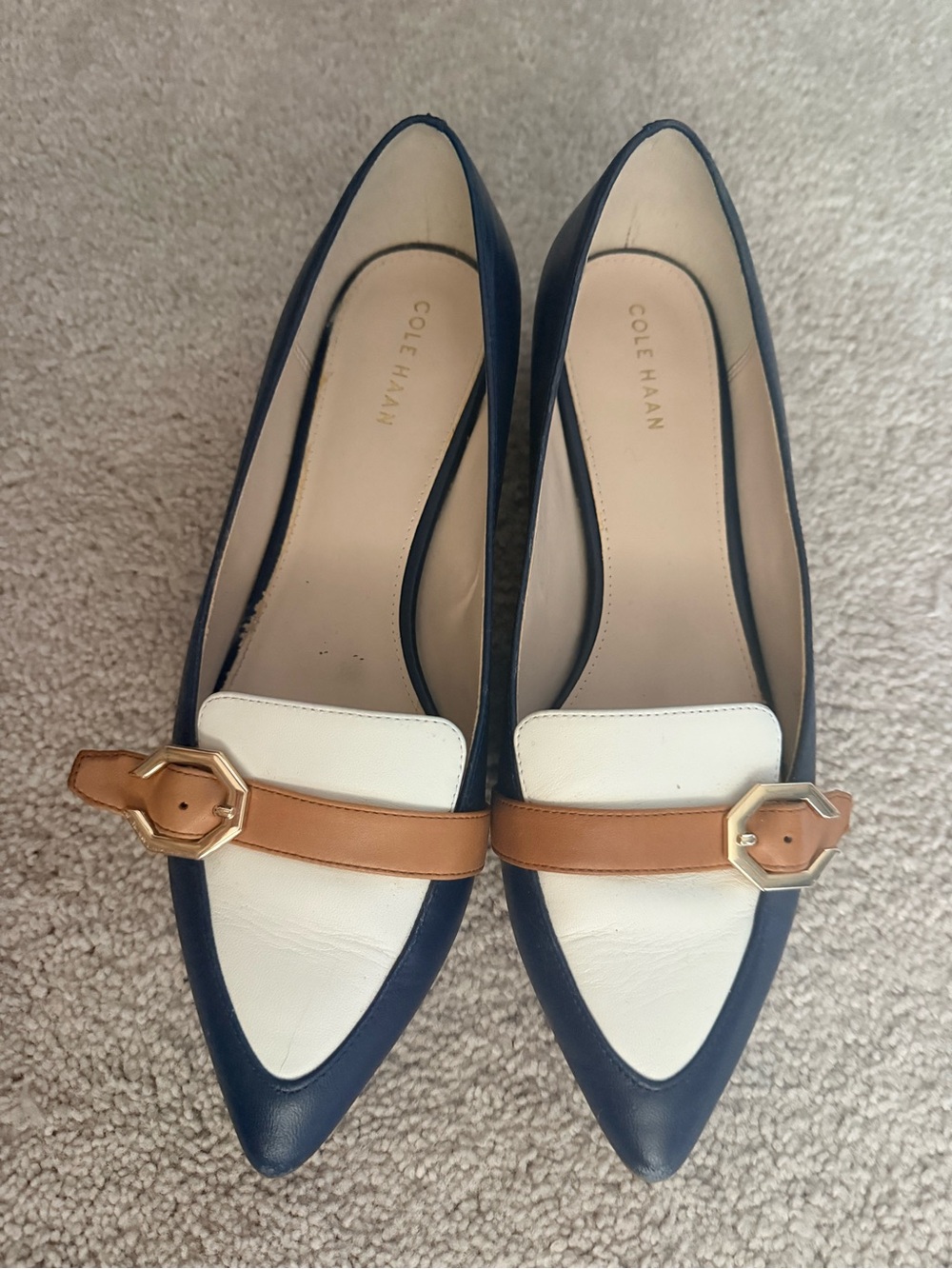 Wilson Navy White and Tan Pointed Loafer Flats